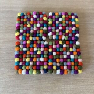Colorful Felted Wool‎ Trivets 4pc Coaster Set Boho Pom Pom Coasters 4 X 3.5 X .5